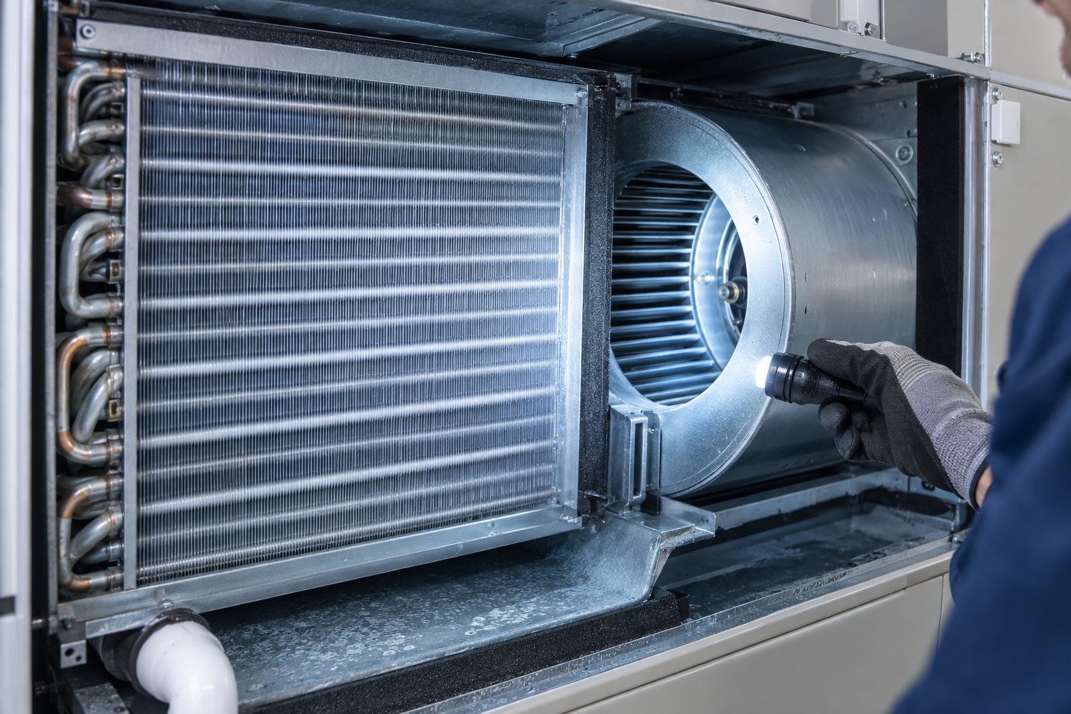 Close view of HVAC coil cleaning