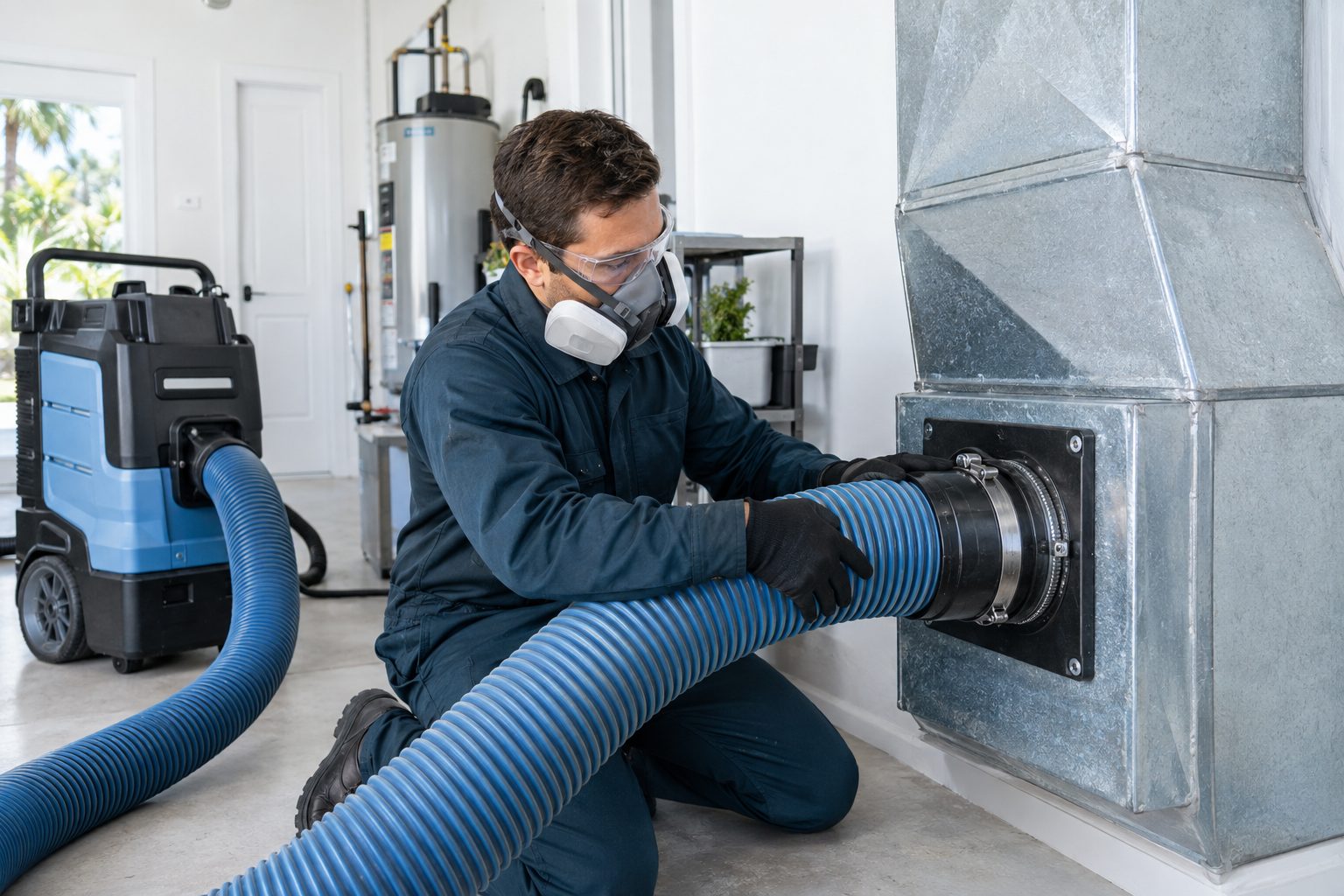 Air duct cleaning equipment at a ceiling register