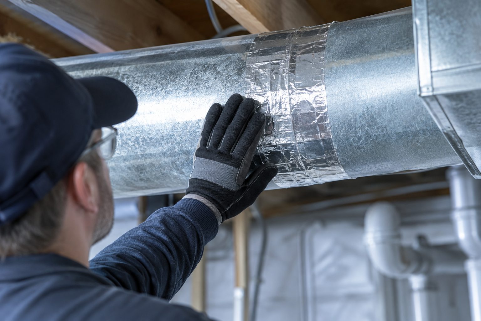 Duct joints being sealed
